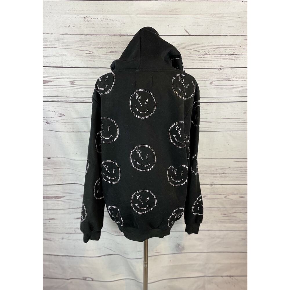 Retrovert Sequin Smiley Face Hoodie Women’s Small Black Pullover Sweatshirt - Picture 3 of 5